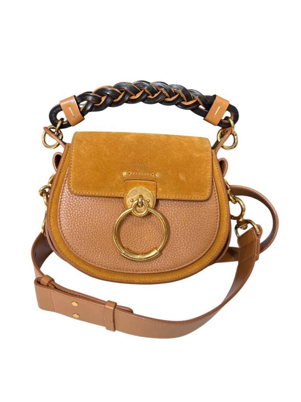 $2090 Chloe Camel Brown Suede Small Tess Gold Handbag Boho Crossbody - Picture 2 of 16